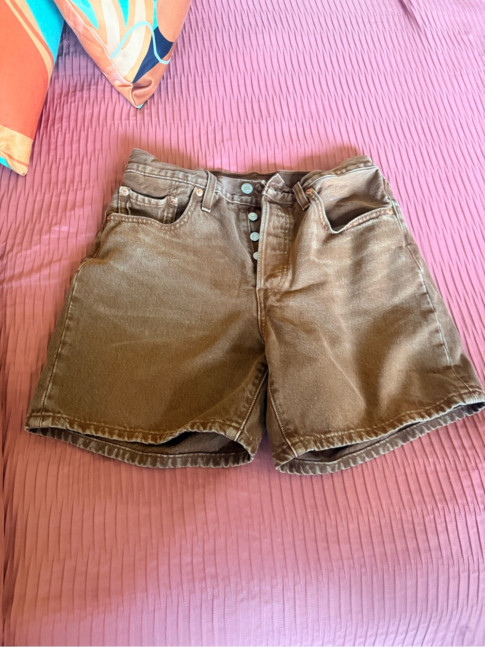 Levi's brown high-rise button-fly denim shorts